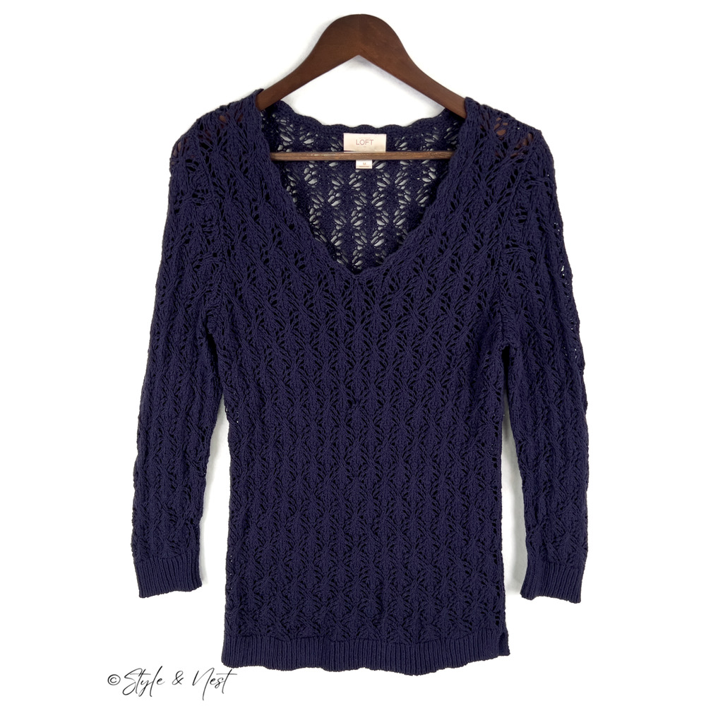 Loft Women's Knitted Y2K Nautical Pullover Bella Swan Long Sleeve Size Medium
